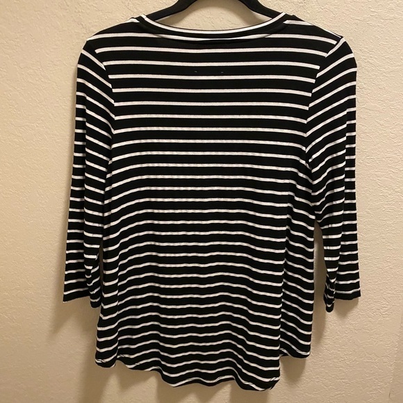 Anthropologie Lili's Closet Striped 3/4 Length Sleeve Top With Polka Dot Pocket - Picture 9 of 9